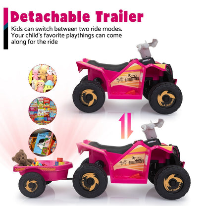 6V Kids Electric Ride-On ATV Tractor with 4 Wheels, Trailer, and Music