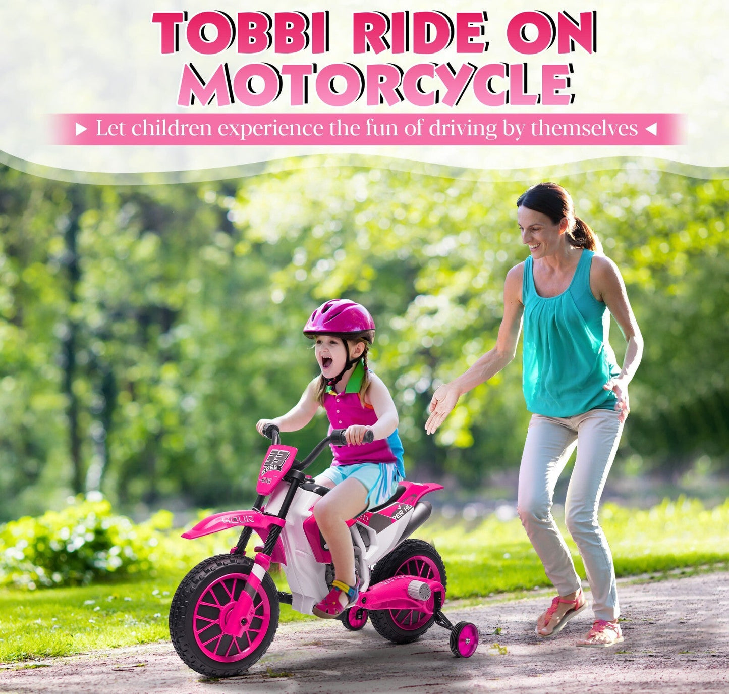 Electric 12V Kids Ride-On Dirt Bike Motorcycle with Training Wheels and 2 Speeds