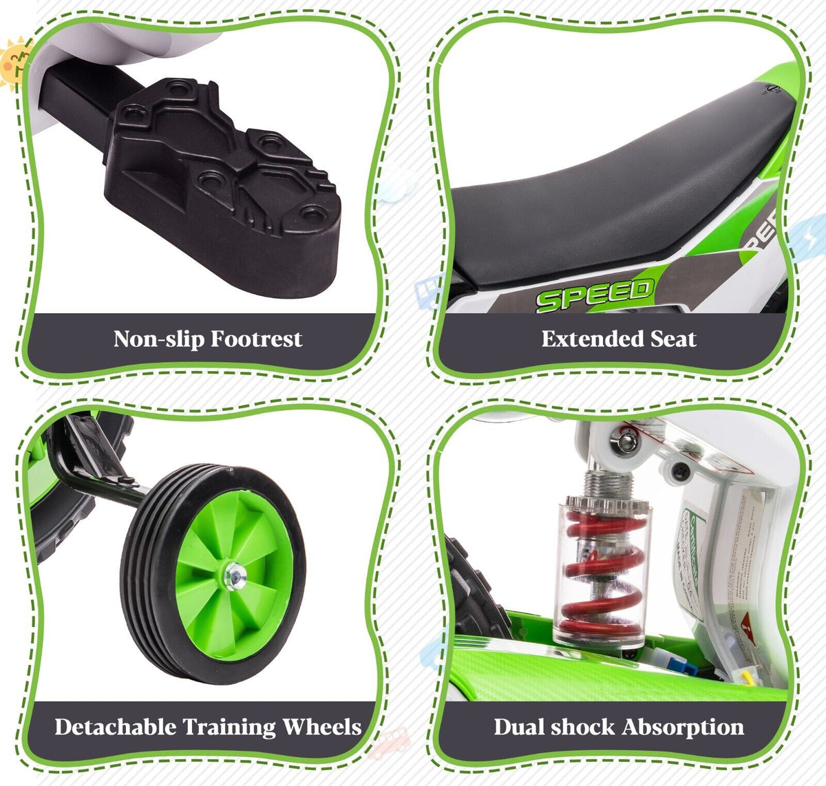 TOBBI Kids Electric Motorbike with Training Wheels - All-in-One Kid-Powered Ride
