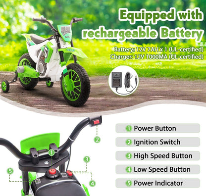 TOBBI Kids Electric Motorbike with Training Wheels - Fun and Safe Ride-On Vehicle