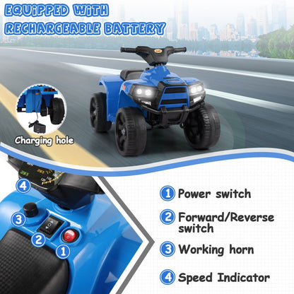 Kids Electric Ride-On ATV Quad Car Toy with LED Headlights and Speed Indicator
