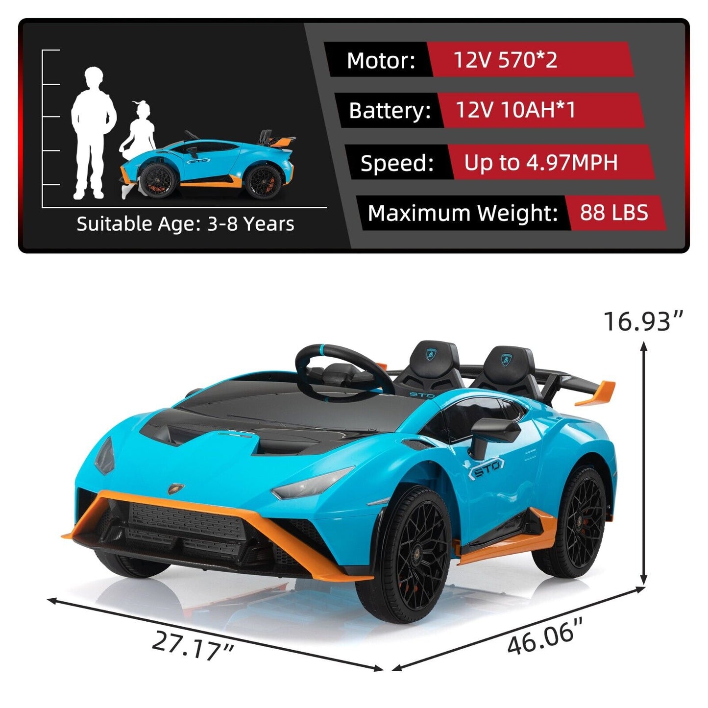 TOBBI Licensed Lamborghini 12V Electric Kids Ride-On Car - Blue