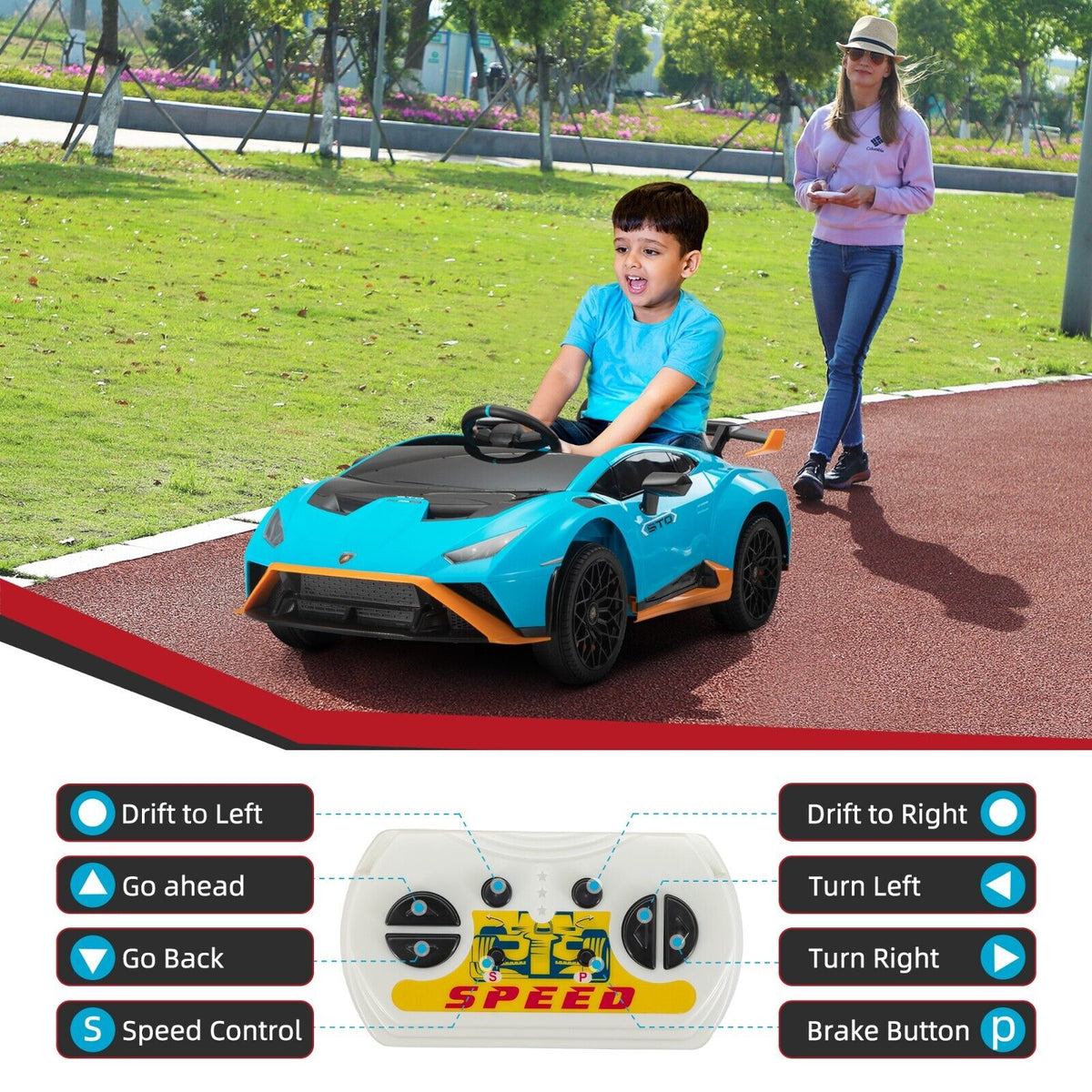 TOBBI 12V Kids Electric Lamborghini STO Sports Car with Remote Control