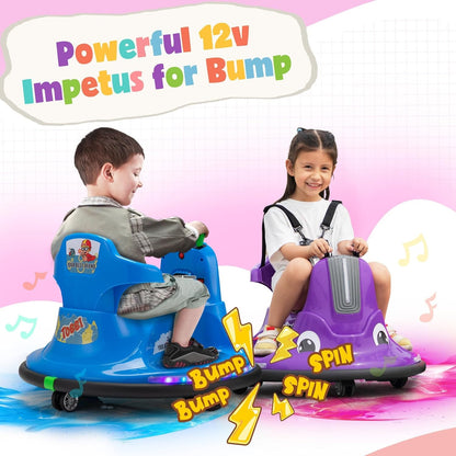 12V Purple Snail Bumper Ride-On Car with Remote Control and DIY Stickers