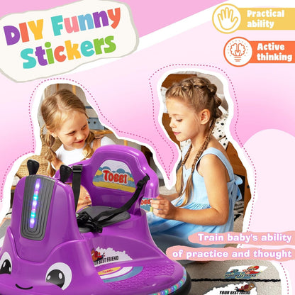 12V Purple Snail Bumper Ride-On Car with Remote Control and DIY Stickers