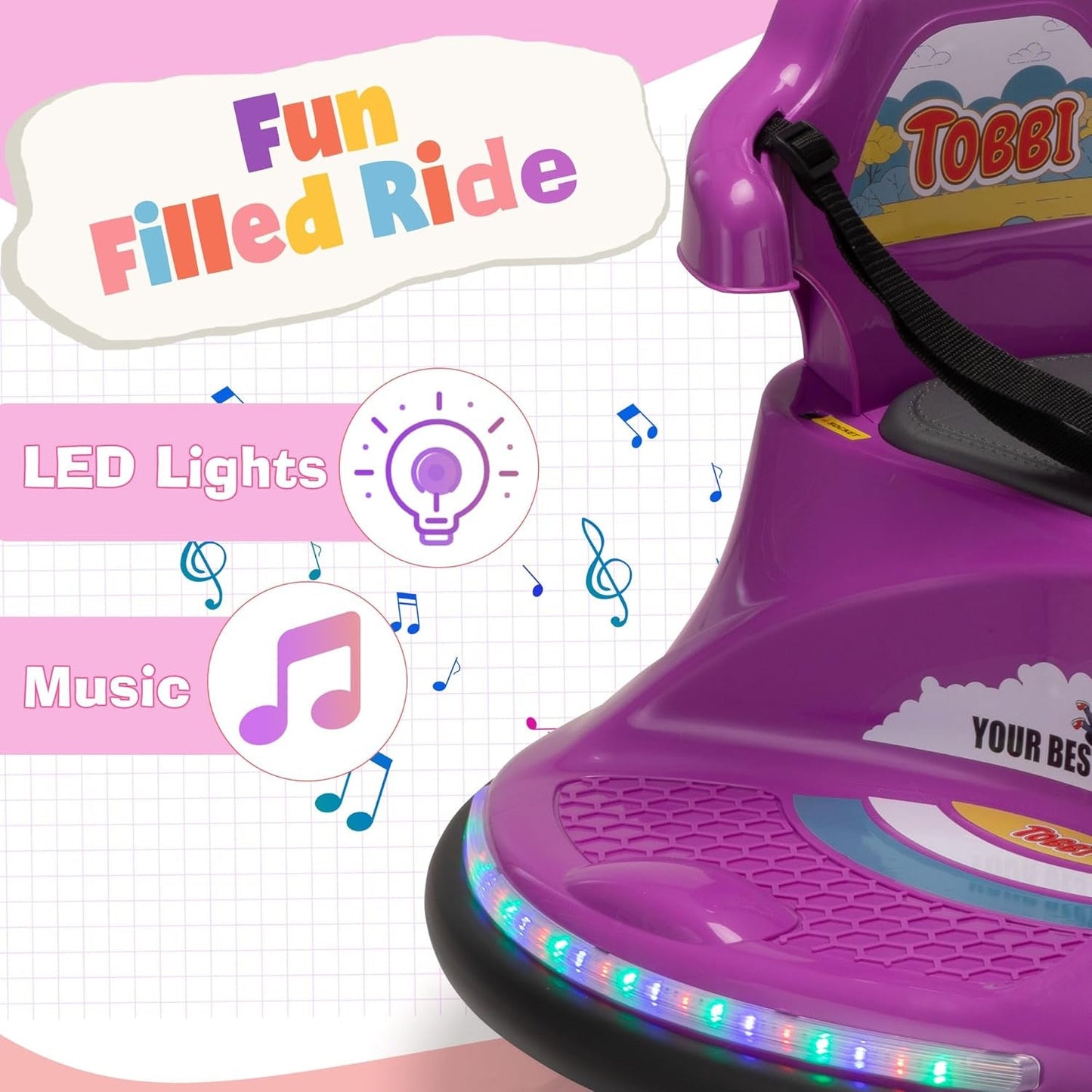 12V Purple Snail Bumper Ride-On Car with Remote Control and DIY Stickers