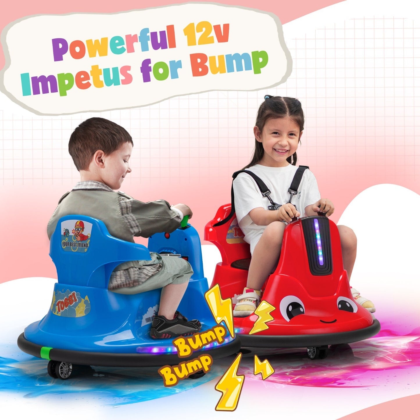 360° Spinning Ride-On Bumper Car for Kids with Remote Control and LED Lights, Red