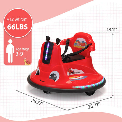 360° Spinning Ride-On Bumper Car for Kids with Remote Control and LED Lights, Red