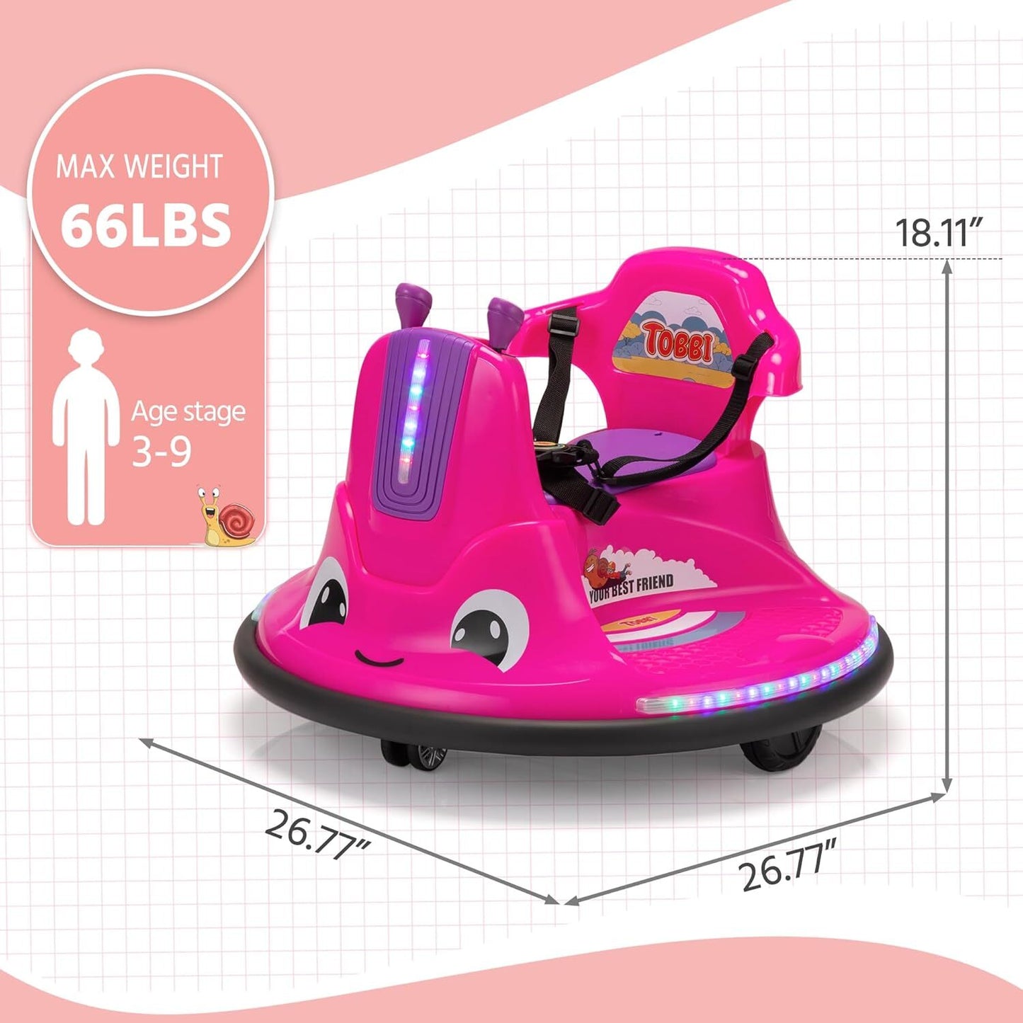 12V Electric Snail-Shaped Ride-On Car for Toddlers and Babies with Bumper Protection