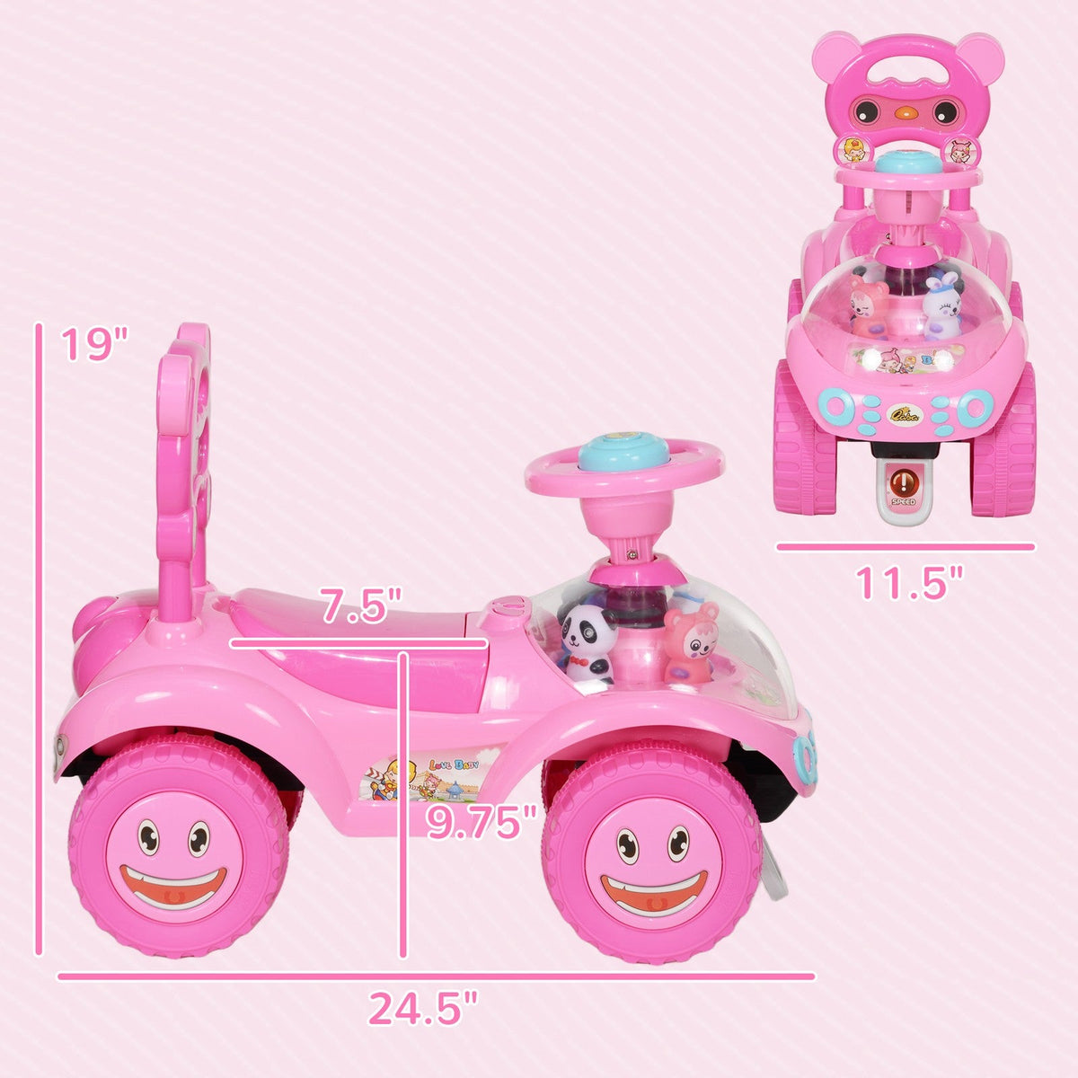 Toddler Push Ride-On Foot-to-Floor Sliding Car for Kids Pink
