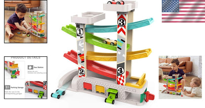 Toddler Race Track Set with Four Cars Promotes Cooperative Play and Learning