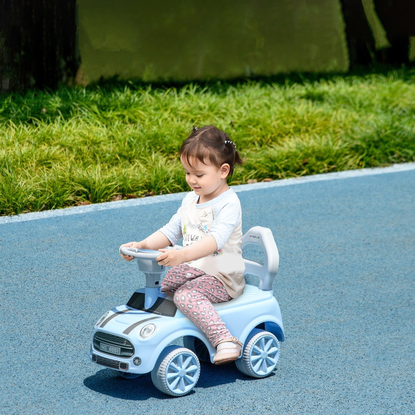 Toddler Ride-On Foot-to-Floor Sliding Car Toy with Lights in Blue