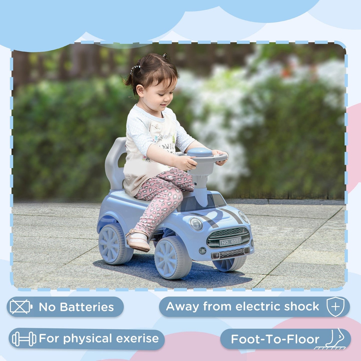 Toddler Ride-On Foot-to-Floor Sliding Car Toy with Lights in Blue