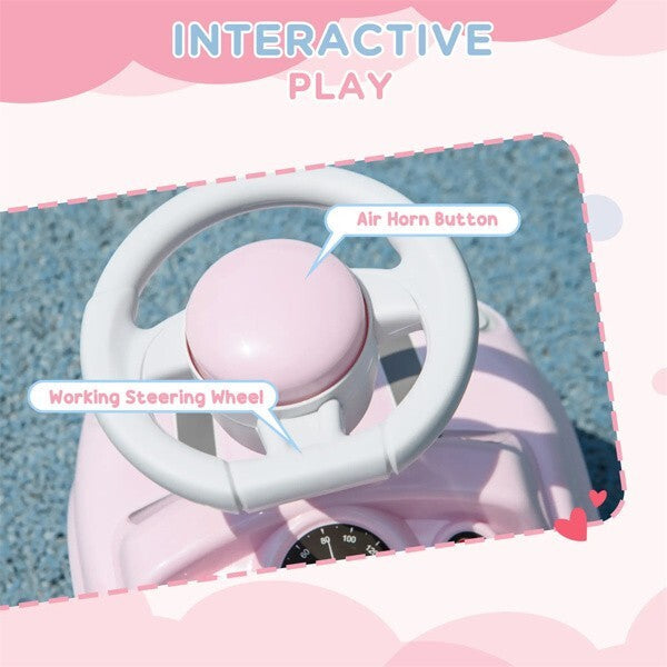 Pink Toddler Ride-On Toy with Horn and Safety Features for Ages 18-36 Months