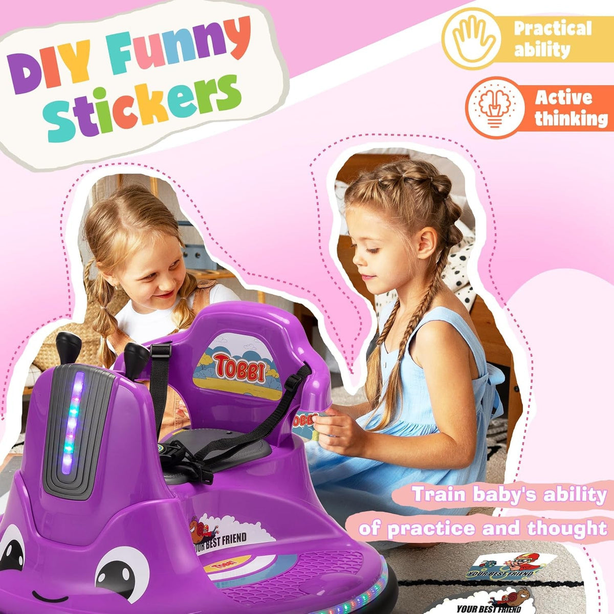 12V Electric Snail-Shaped Ride-On Bumper Car for Toddlers with Remote Control