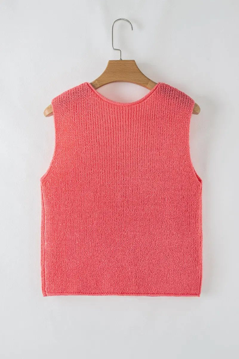 Sweater Vest - Lace-Up Knit - Casual Sleeveless Top