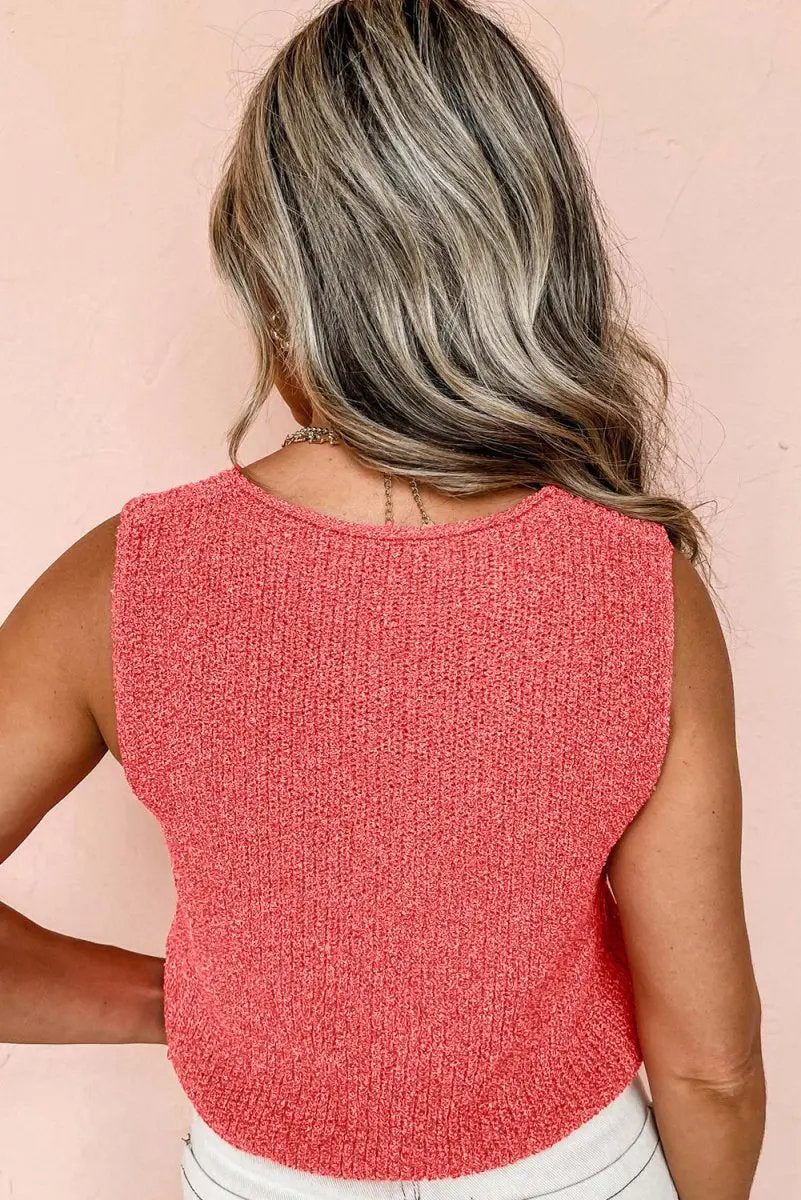 Sweater Vest - Lace-Up Knit - Casual Sleeveless Top