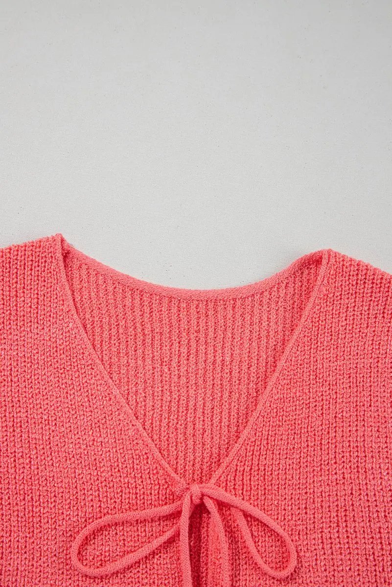 Sweater Vest - Lace-Up Knit - Casual Sleeveless Top