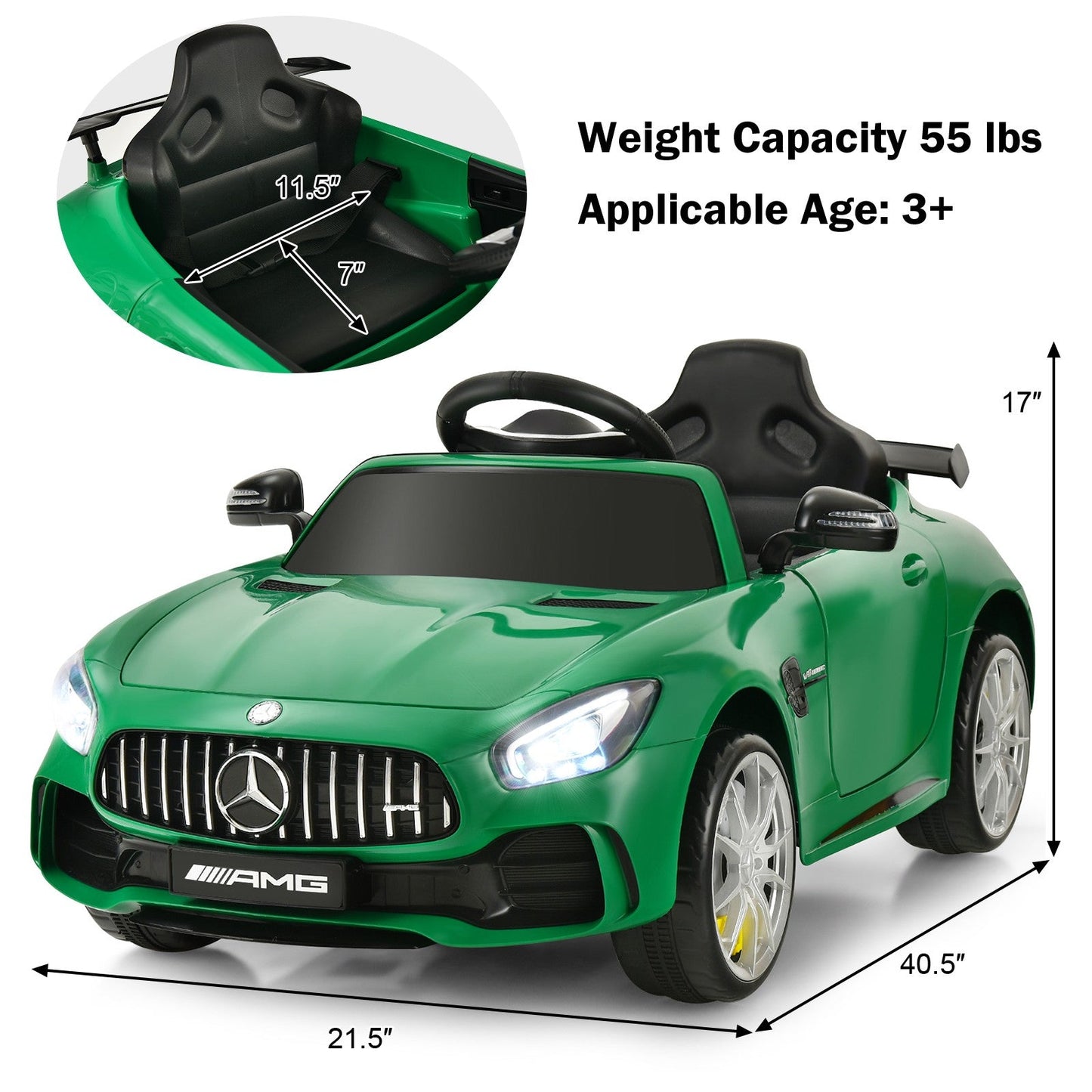 12V Electric Ride-On Car for Kids Licensed Mercedes-Benz GTR Battery Powered