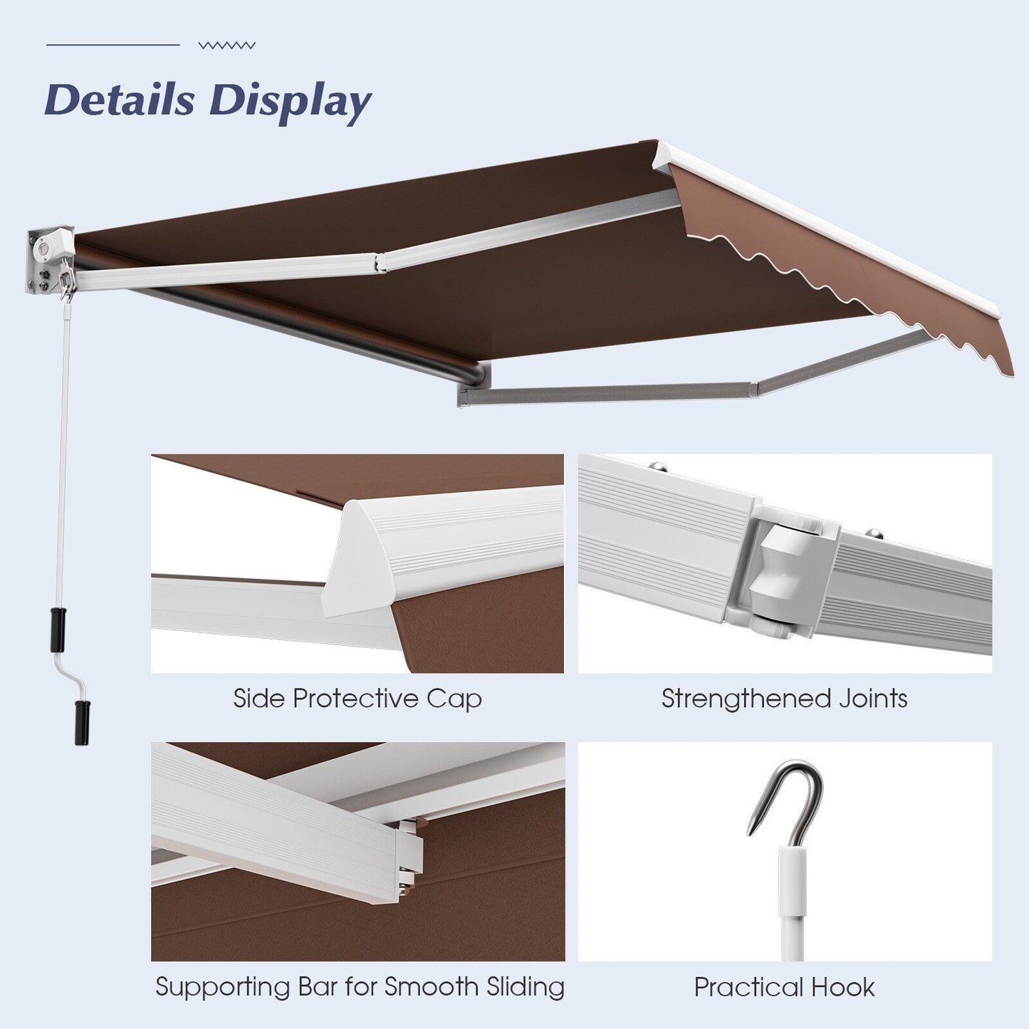 8' x 6.6' Retractable Awning with Aluminum Frame and Sun Water Protection PA Fabric