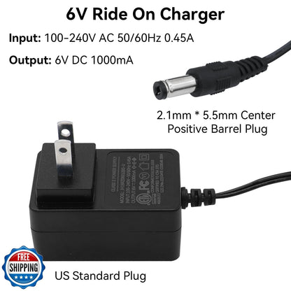 6V Battery Charger for Kids Electric Ride-On Car Toy with Bumper Protection