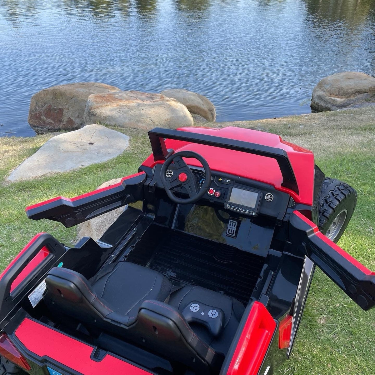 24V XL 4x4 Ride-On Buggy with Rubber Tires and Remote Control for Ages 1-10, Red