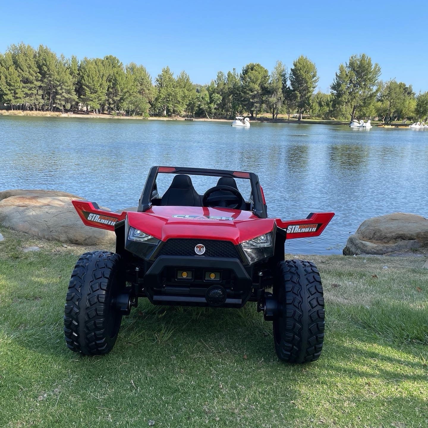 24V XL 4x4 Ride-On Buggy with Rubber Tires and Remote Control for Ages 1-10, Red