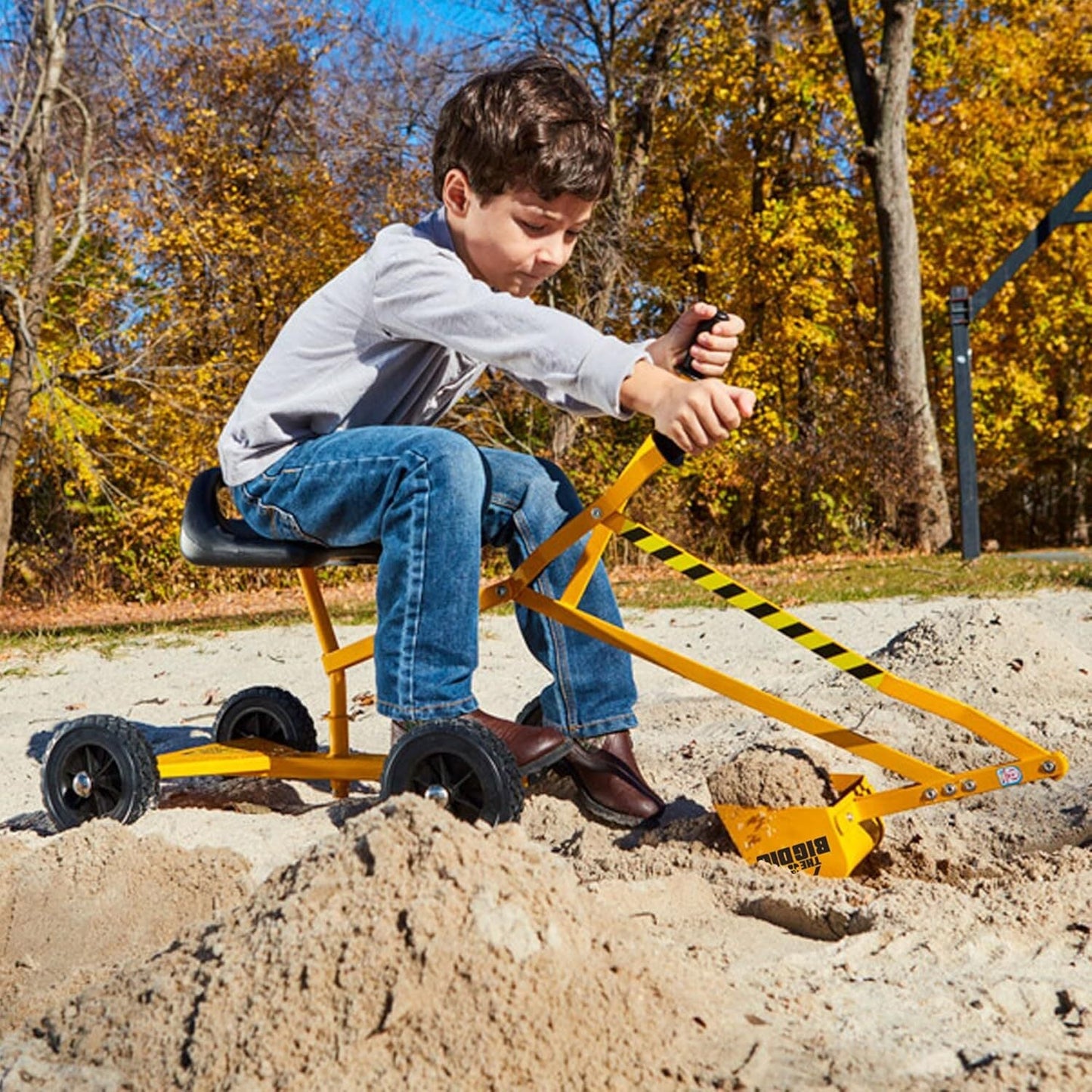 Kids 3+ Ride-On Excavator Sand Digger with 360-Degree Rotating Base, Yellow