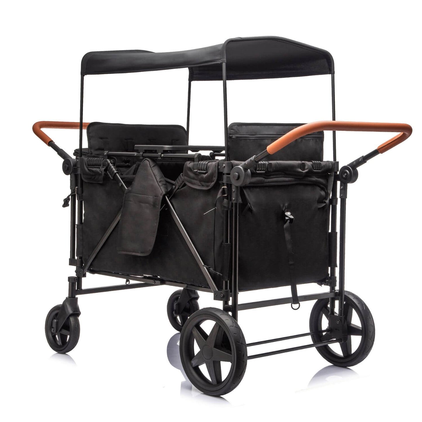 ToyRides Elite Wagon Stroller W/ Removable 4-Seater, Extra-Thick Support Bar & Higher 212 Load Capacity, Black