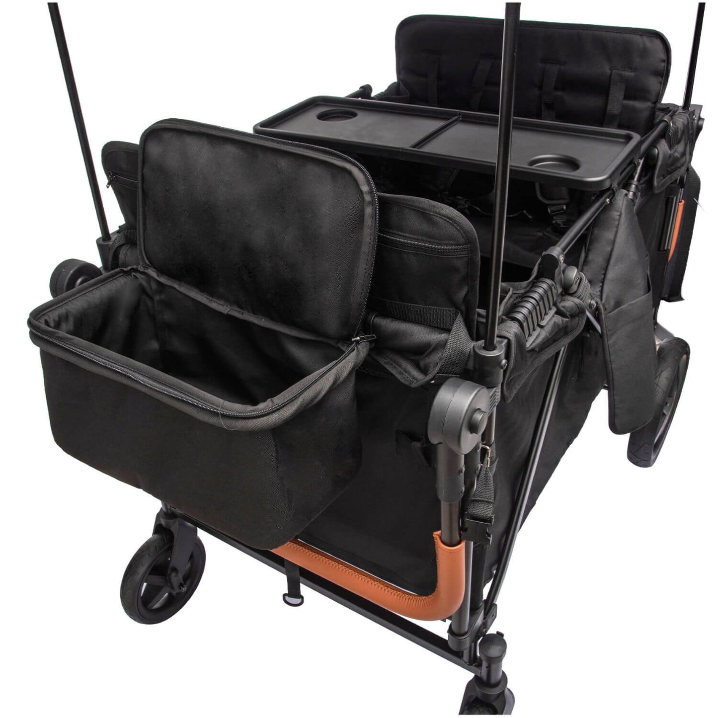 ToyRides Elite Wagon Stroller W/ Removable 4-Seater, Extra-Thick Support Bar & Higher 212 Load Capacity, Black