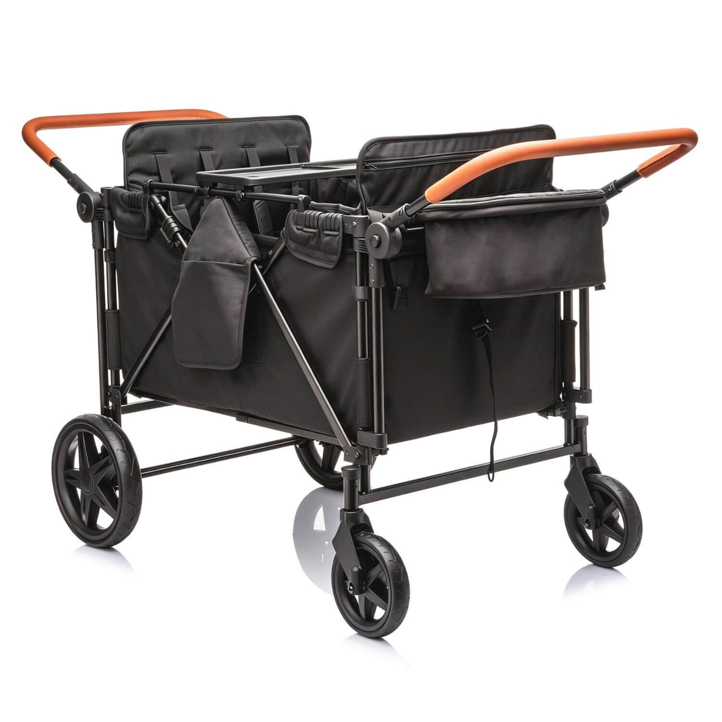 ToyRides Elite Wagon Stroller W/ Removable 4-Seater, Extra-Thick Support Bar & Higher 212 Load Capacity, Black