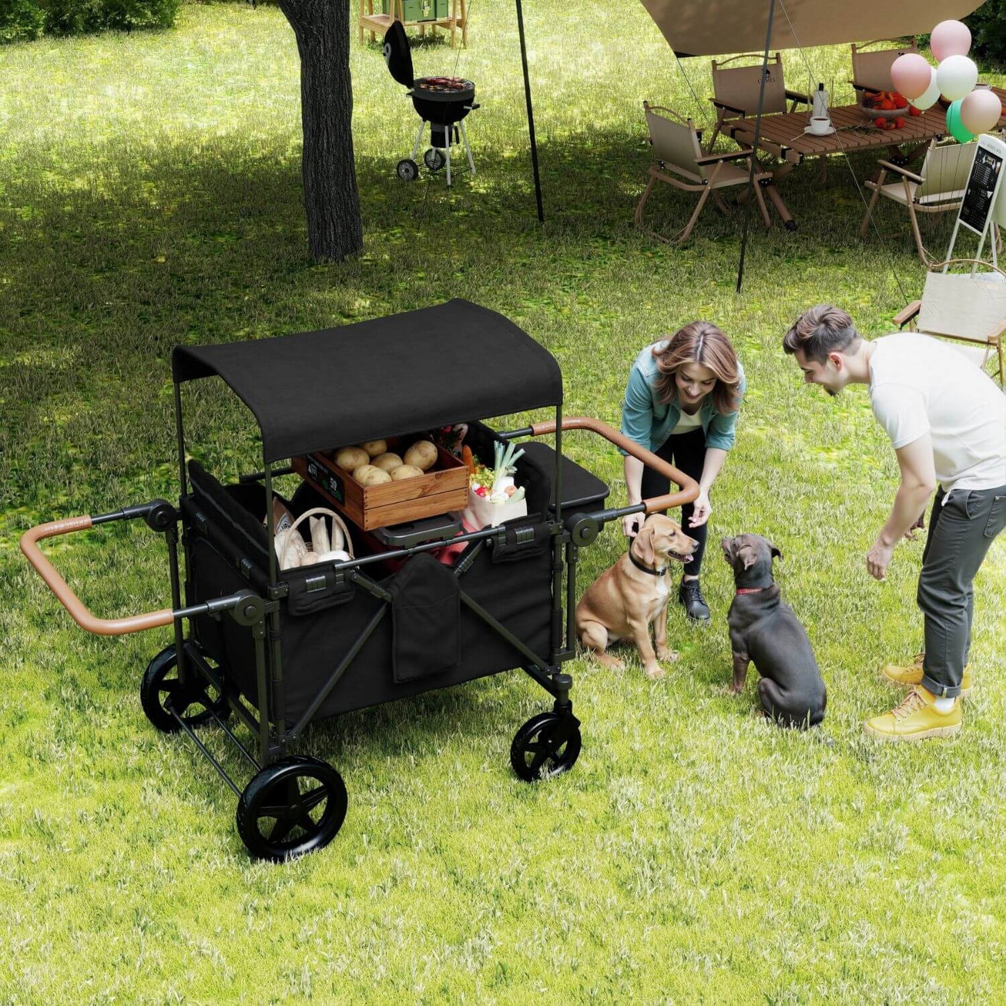 ToyRides Elite Wagon Stroller W/ Removable 4-Seater, Extra-Thick Support Bar & Higher 212 Load Capacity, Black
