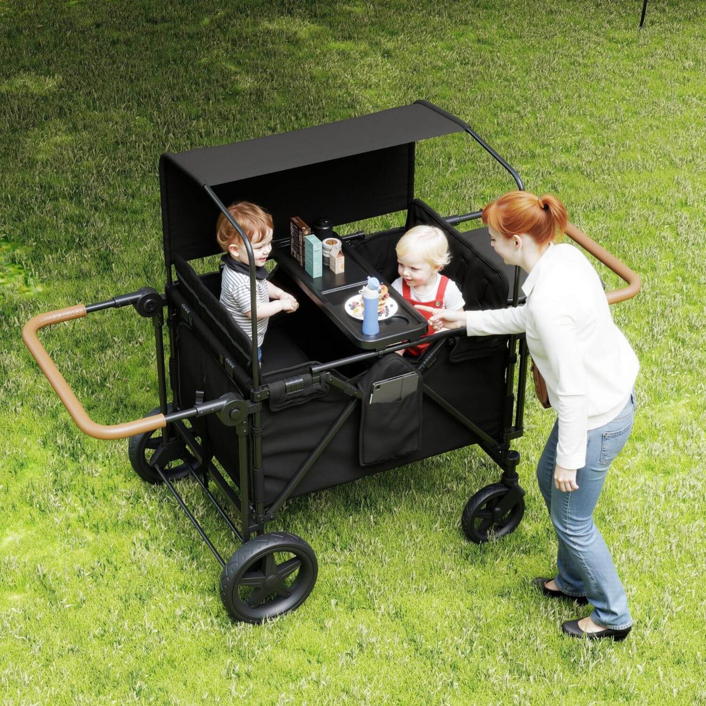 ToyRides Elite Wagon Stroller W/ Removable 4-Seater, Extra-Thick Support Bar & Higher 212 Load Capacity, Black