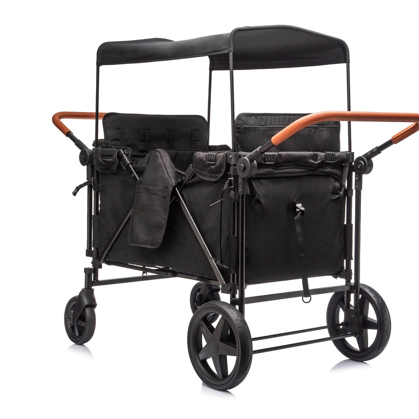 ToyRides Elite Wagon Stroller W/ Removable 4-Seater, Extra-Thick Support Bar & Higher 212 Load Capacity, Black