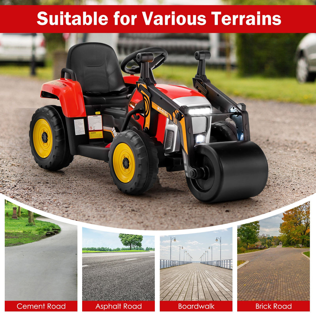 12V Electric Tractor with Remote Control, Music, and LED Lights for Kids