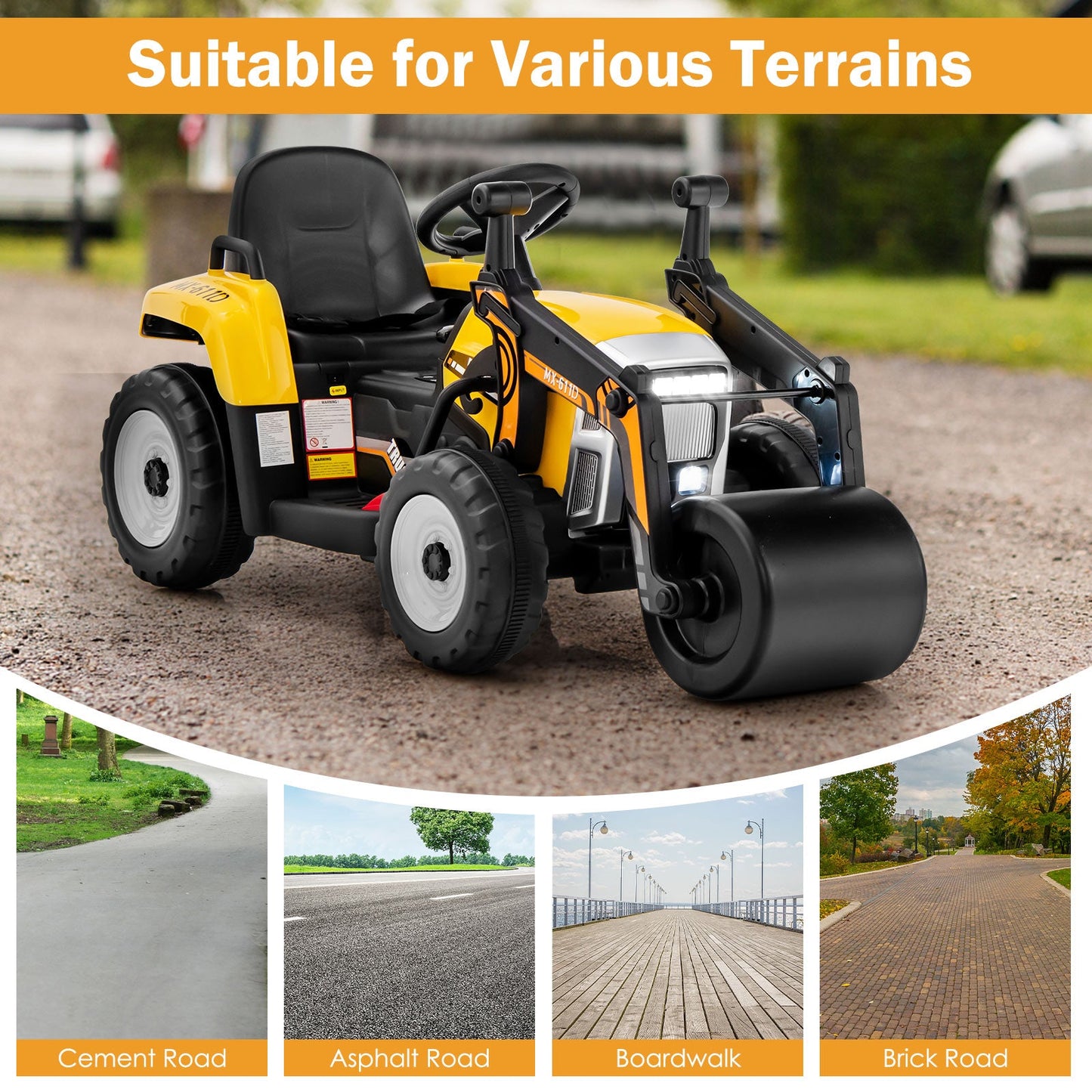 12V Electric Tractor with Remote Control, Music, and LED Lights for Kids