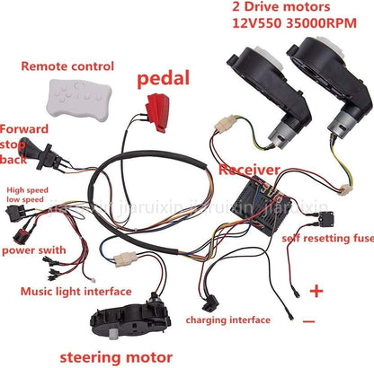 12V Ride-On Car Modification Kit with Wiring and Motors for Kids