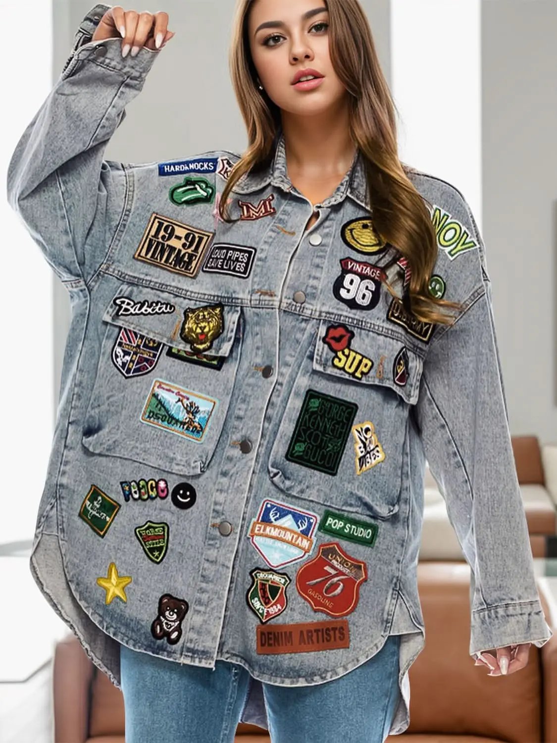 Jackets Trendsi Embroidered Denim Jacket Women's Stylish Long Sleeve Jean Jacket - Trendy