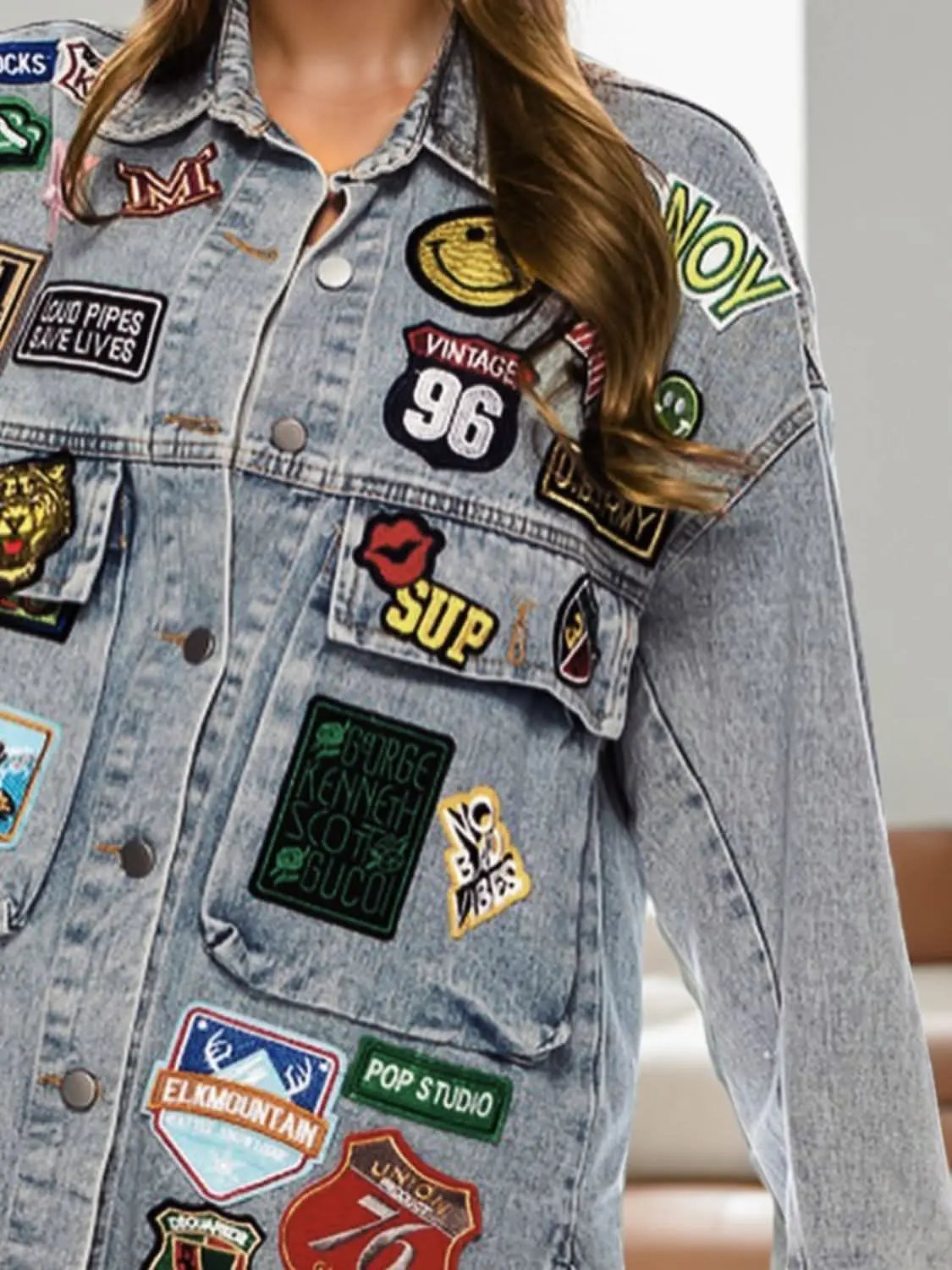 Jackets Trendsi Embroidered Denim Jacket Women's Stylish Long Sleeve Jean Jacket - Trendy