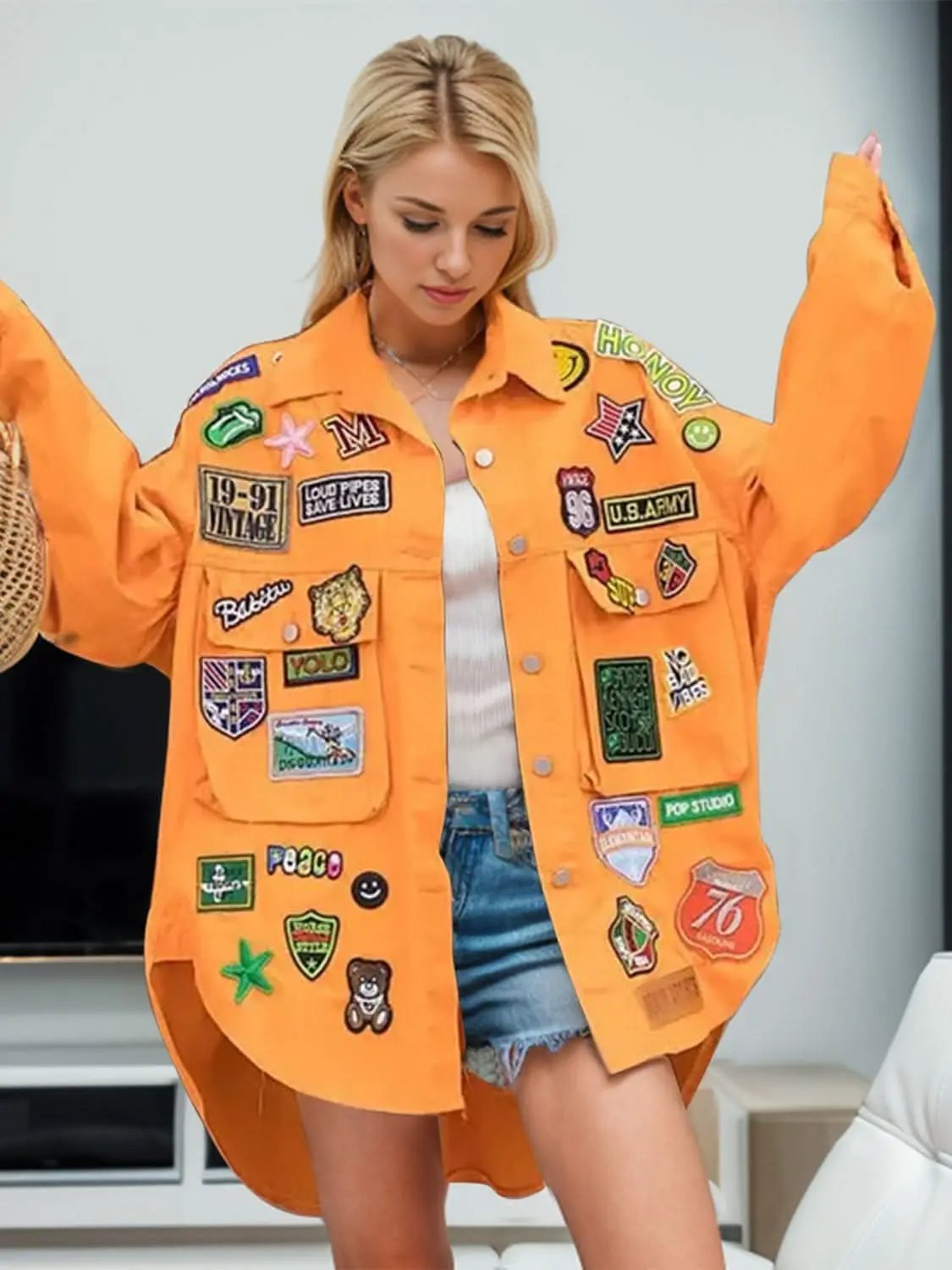 Jackets Trendsi Embroidered Denim Jacket Women's Stylish Long Sleeve Jean Jacket - Trendy
