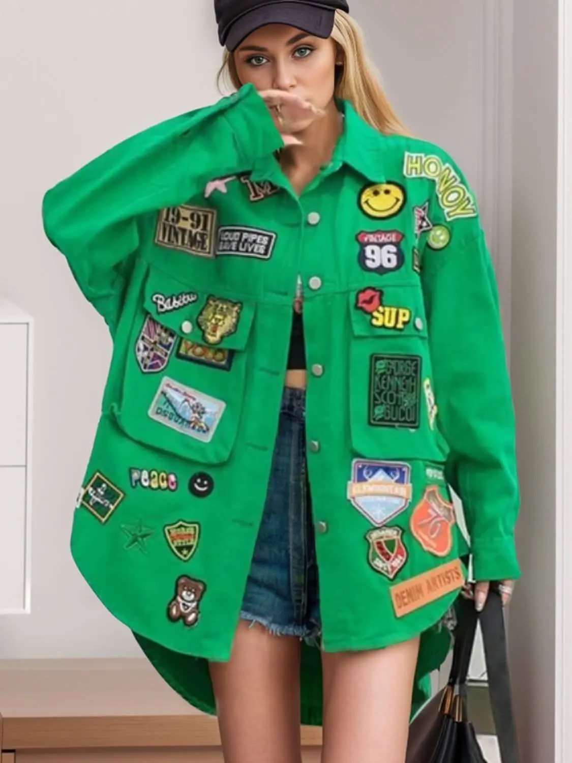 Jackets Trendsi Embroidered Denim Jacket Women's Stylish Long Sleeve Jean Jacket - Trendy