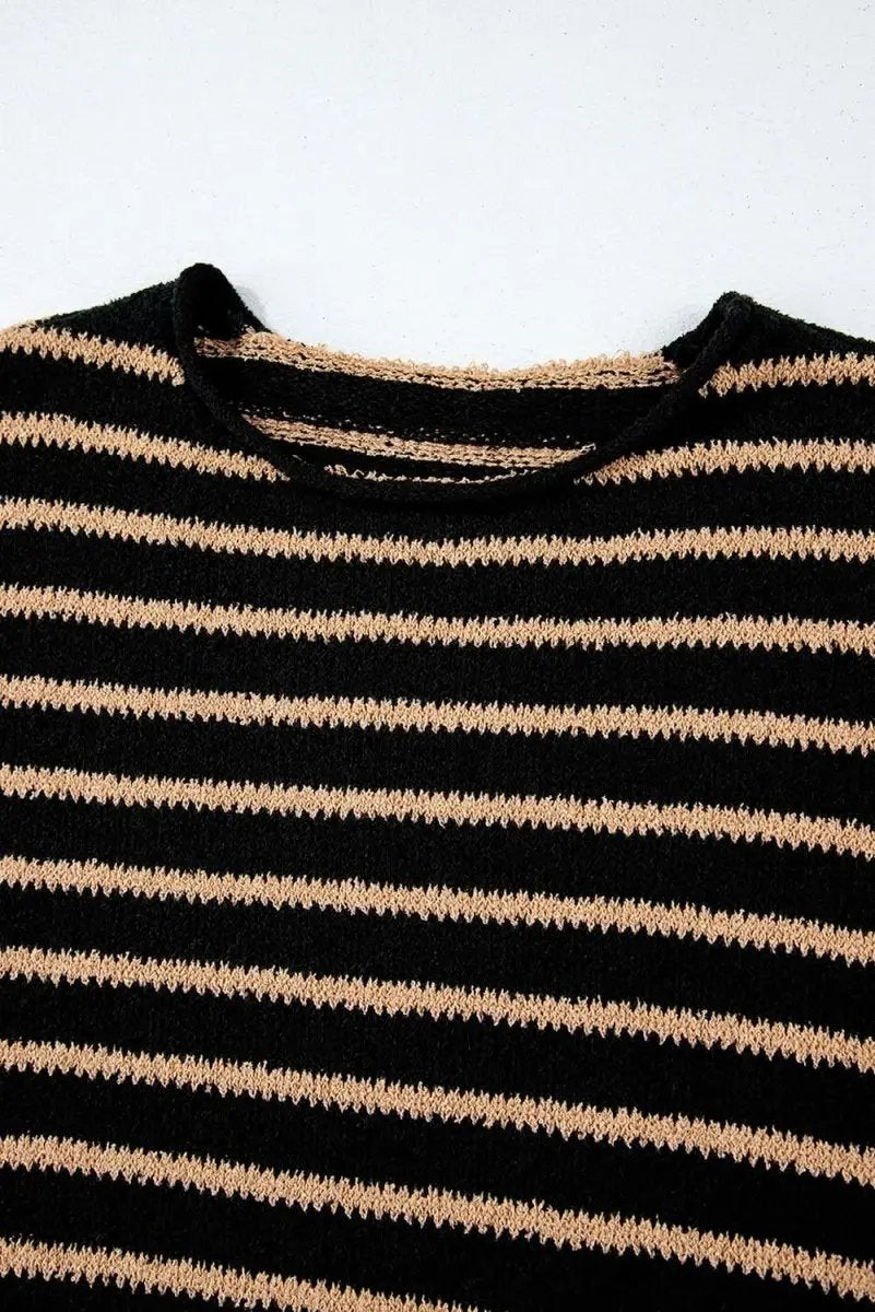 Sweaters Love Salve Black Striped Sweater Women's Casual Winter Top: Oversized & Trendy