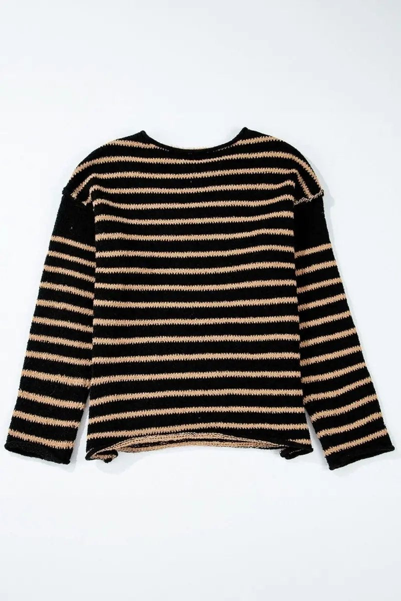 Sweaters Love Salve Black Striped Sweater Women's Casual Winter Top: Oversized & Trendy