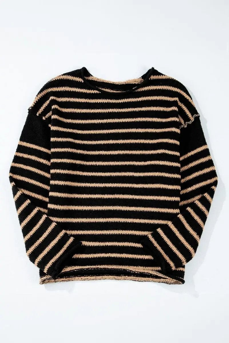 Sweaters Love Salve Black Striped Sweater Women's Casual Winter Top: Oversized & Trendy