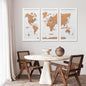 Cork world map triptych - Black