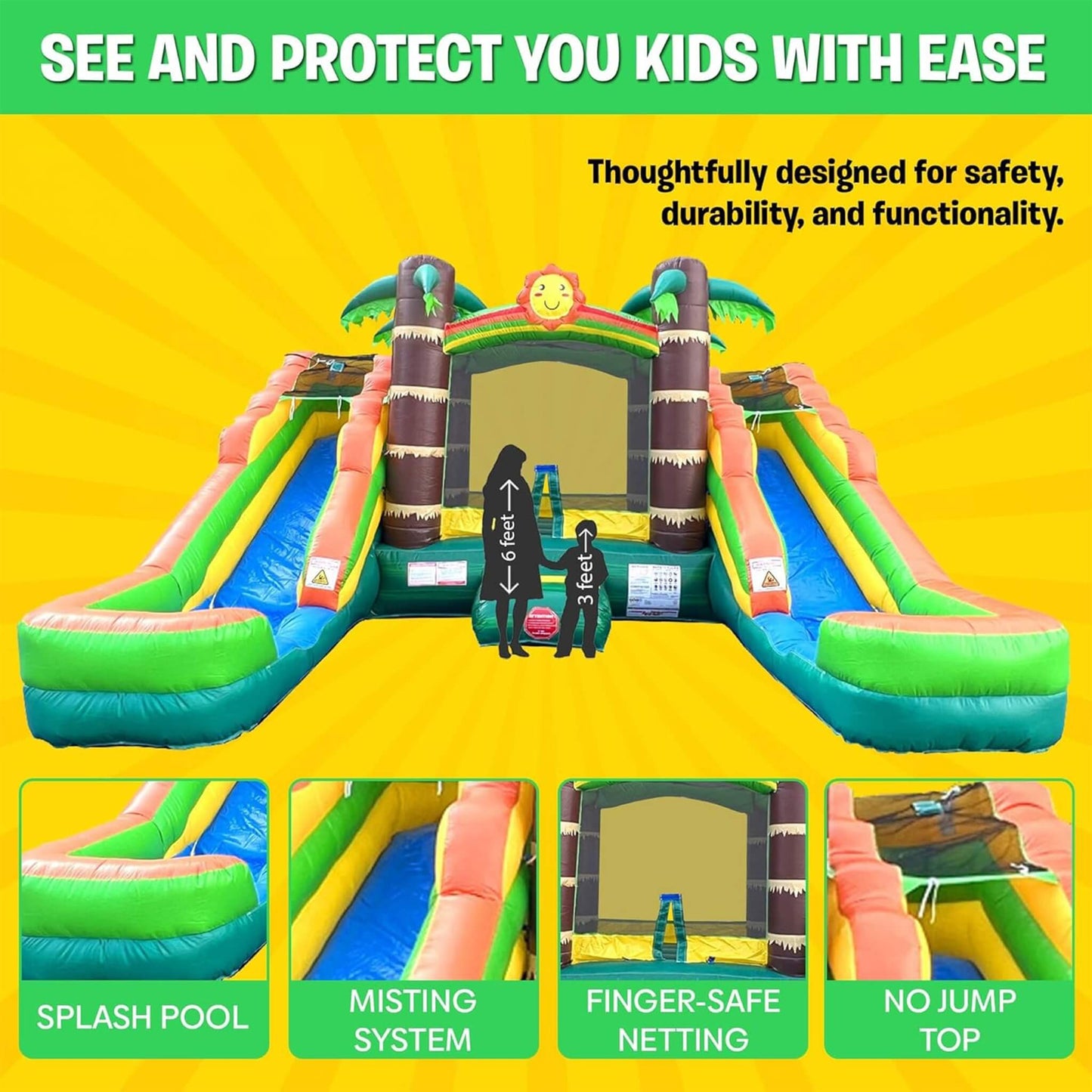 16FT Tropical Bounce House Combo With Double Water Slides (SAK92508)