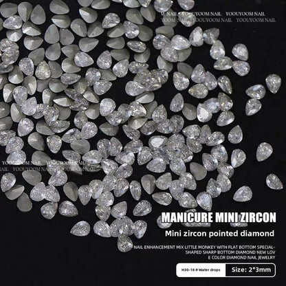 1061 Mini 1.5 * 3 rhombus zircon nail diamond, small flat bottom micro zirconium horse eye nail jewelry for press on nails