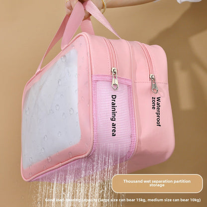 Dry & Wet Separation PVC Transparent Beach Bag – Double-Layer Portable Travel Toiletry Bag with Compartments for Makeup & Cosmetic Storage, Ideal for Organizing on-the-Go