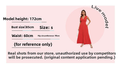 Sleeveless Jumpsuit High Waist Slim Straight Leg Wide