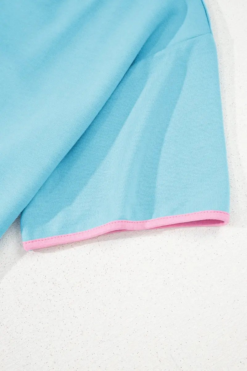 T-Shirts Love Salve Turquoise Set Women's Daily Casual T-Shirt & Skort Set | Colorblock, Summer